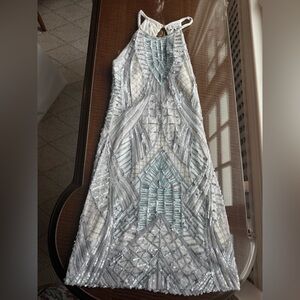 Parker Silver and White Sequin Cocktail Dress